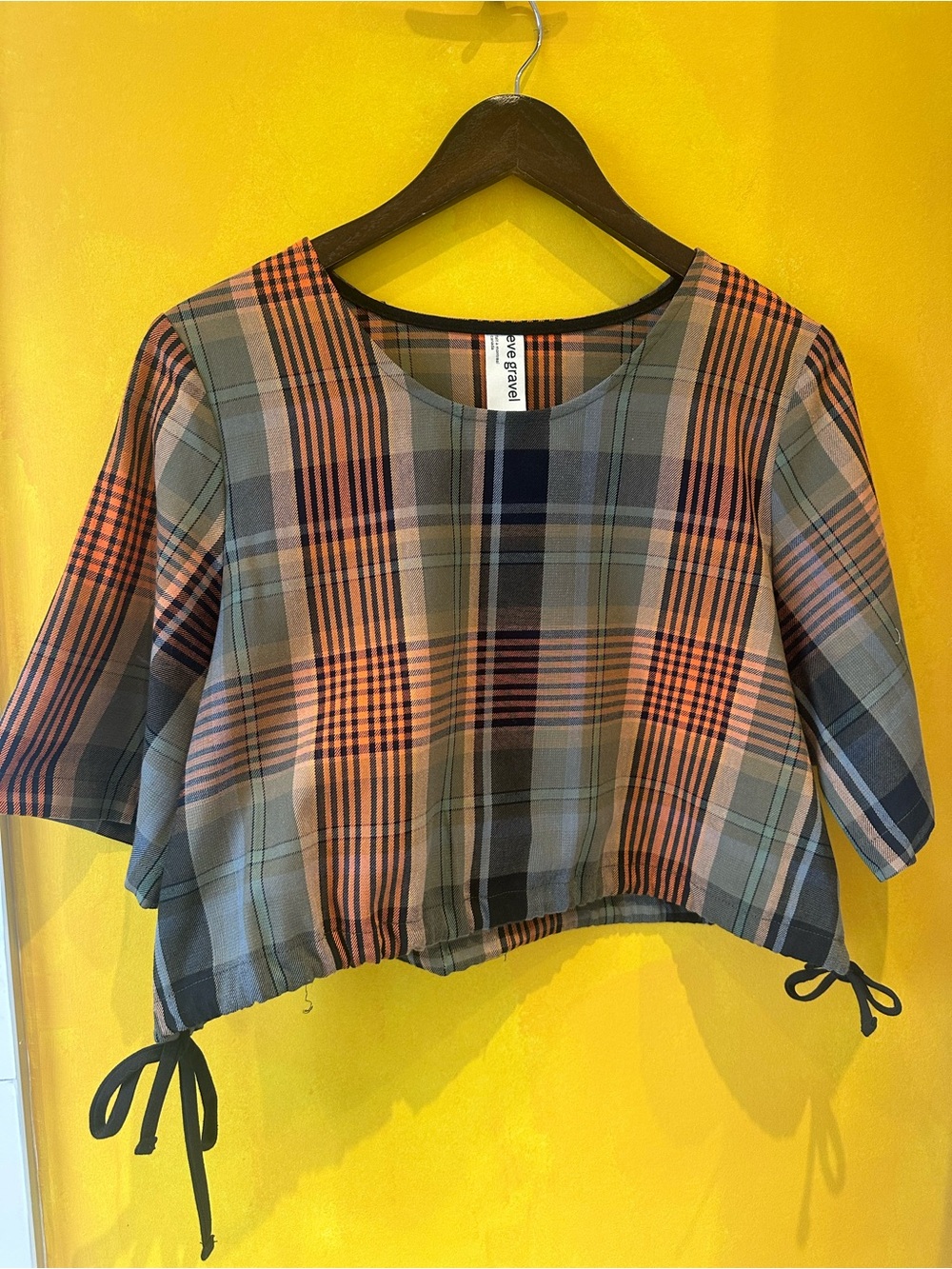 Eve Gravel Plaid Crop Top in Peach and Gray
